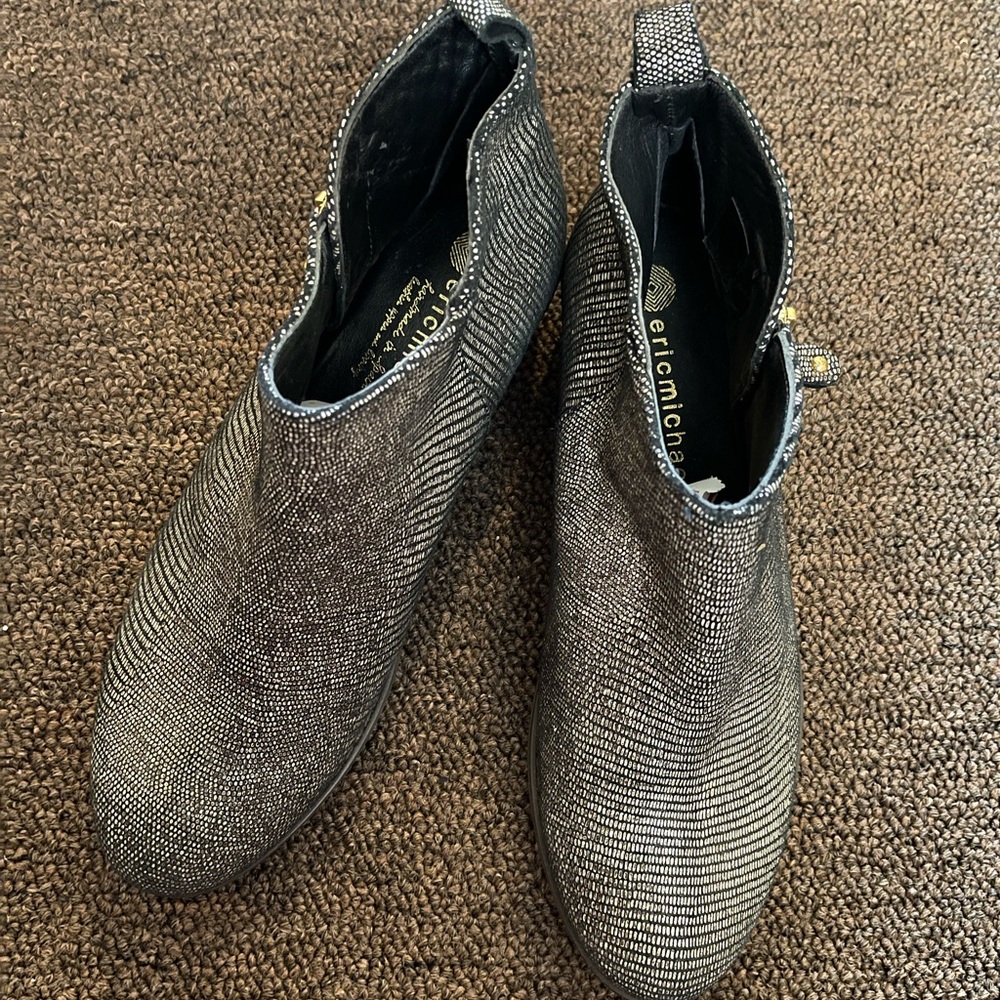 Eric Micheal Black Bootie with Gold Zippers